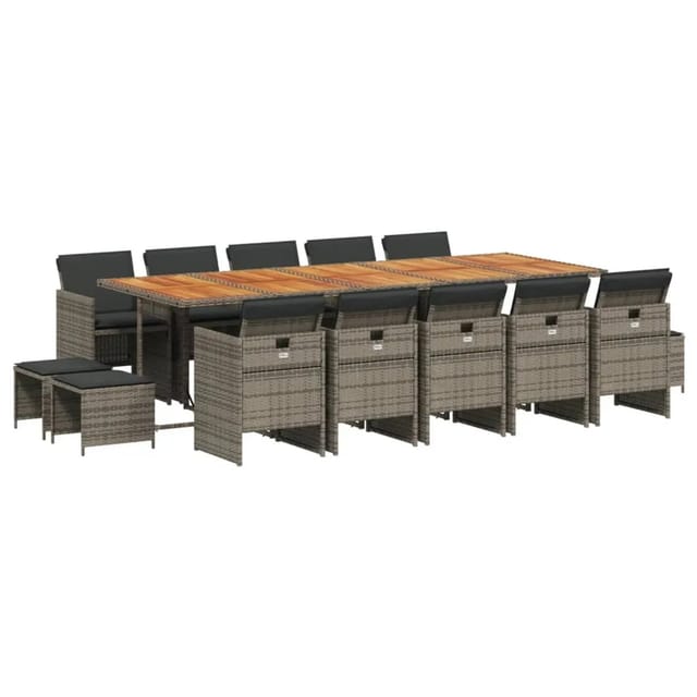vidaXL 15-tlg Garten-Essgruppe mit Kissen Grau Poly Rattan Modell 15