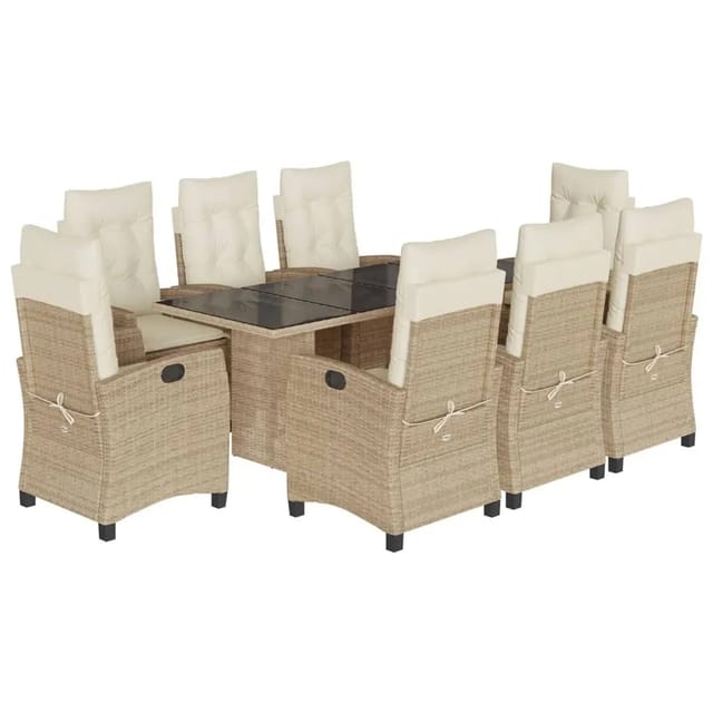 vidaXL 9-tlg Garten-Essgruppe mit Kissen Beige Poly Rattan Modell 28