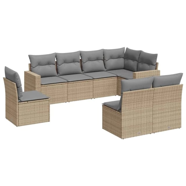 vidaXL 8-tlg Garten-Sofagarnitur mit Kissen Beige Poly Rattan Modell 2