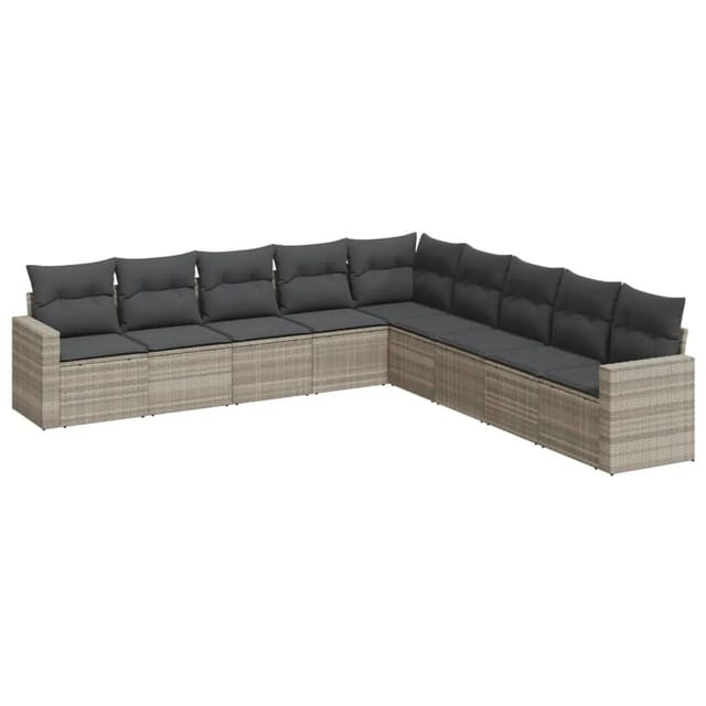 vidaXL 9-tlg Garten-Sofagarnitur mit Kissen Hellgrau Poly Rattan Modell 2