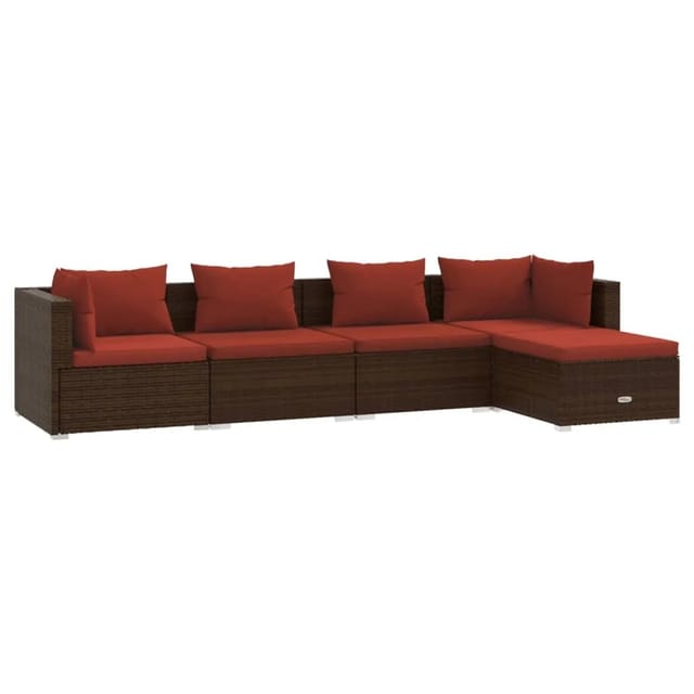 vidaXL 5-tlg Garten-Lounge-Set mit Kissen Poly Rattan Braun Modell 29