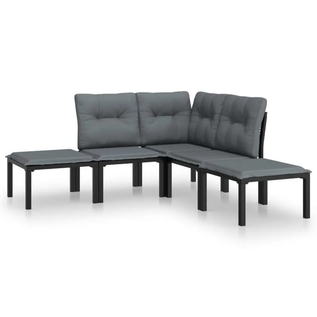 vidaXL 5-tlg Garten-Lounge-Set Schwarz und Grau Poly Rattan Modell 10