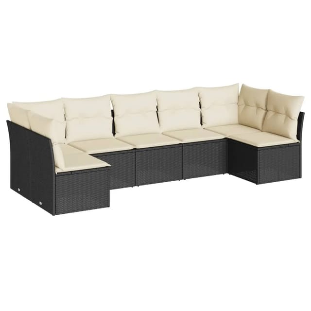 vidaXL 7-tlg Garten-Sofagarnitur mit Kissen Schwarz Poly Rattan Modell 33