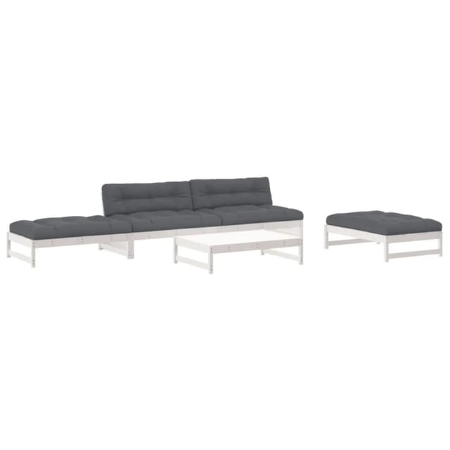 vidaXL 5-tlg Garten-Lounge-Set mit Kissen Weiß Massivholz Modell 7