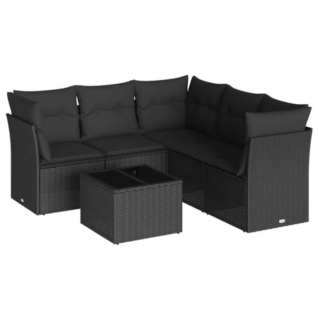 vidaXL 6-tlg Garten-Sofagarnitur mit Kissen Schwarz Poly Rattan Modell 44