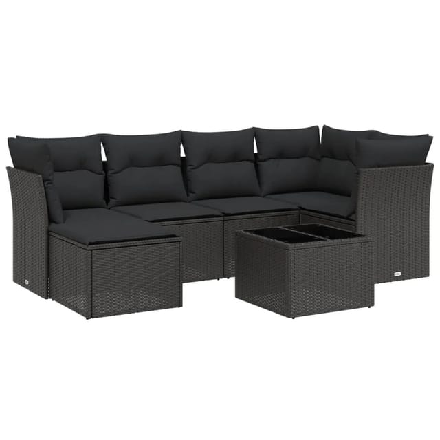 vidaXL 7-tlg Garten-Sofagarnitur mit Kissen Schwarz Poly Rattan Modell 199