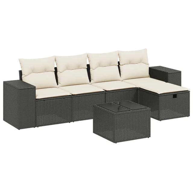 vidaXL 6-tlg Garten-Sofagarnitur mit Kissen Schwarz Poly Rattan Modell 190
