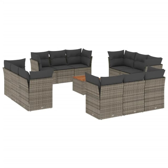 vidaXL 13-tlg Garten-Sofagarnitur mit Kissen Grau Poly Rattan Modell 35