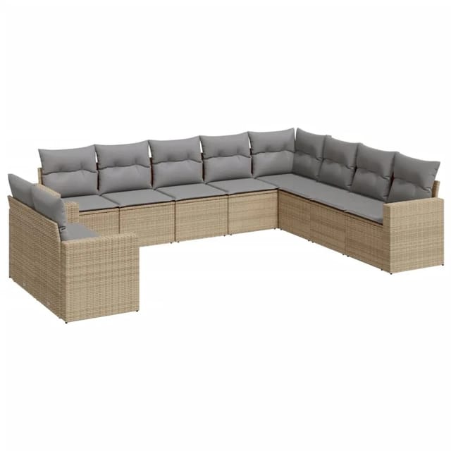 vidaXL 10-tlg Garten-Sofagarnitur mit Kissen Beige Poly Rattan Modell 24