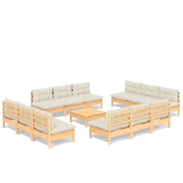 vidaXL 13-tlg Garten-Lounge-Set mit Creme Kissen Kiefernholz Modell 1