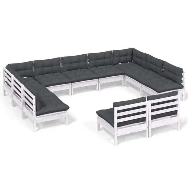 vidaXL 11-tlg Garten-Lounge-Set mit Kissen Weiß Kiefer Massivholz Modell 25
