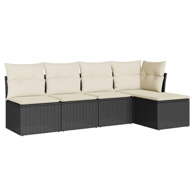 vidaXL 5-tlg Garten-Sofagarnitur mit Kissen Schwarz Poly Rattan Modell 26