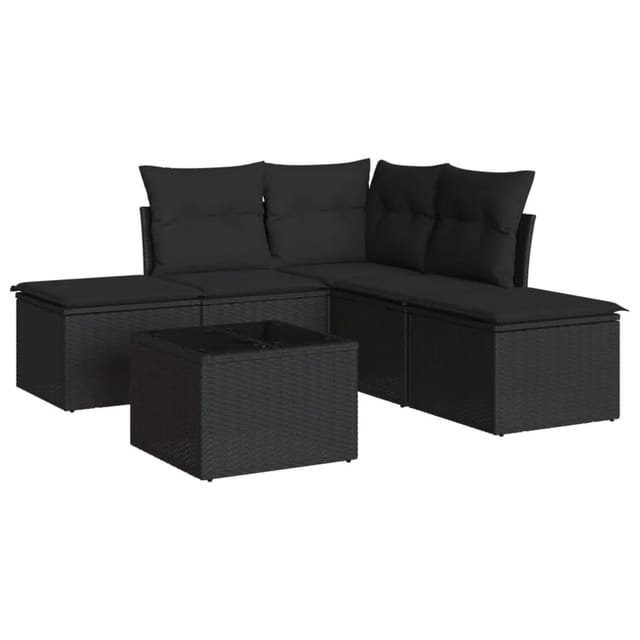 vidaXL 6-tlg Garten-Sofagarnitur mit Kissen Schwarz Poly Rattan Modell 37