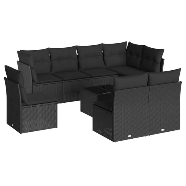 vidaXL 9-tlg Garten-Sofagarnitur mit Kissen Schwarz Poly Rattan Modell 33