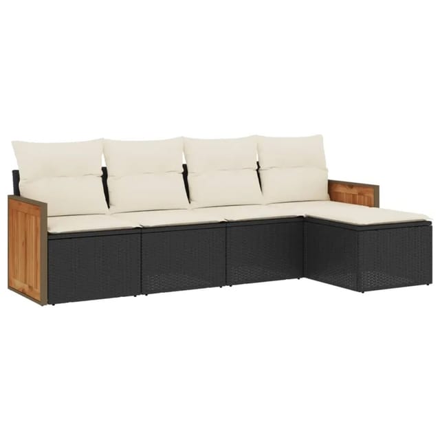 vidaXL 5-tlg Garten-Sofagarnitur mit Kissen Schwarz Poly Rattan Modell 103