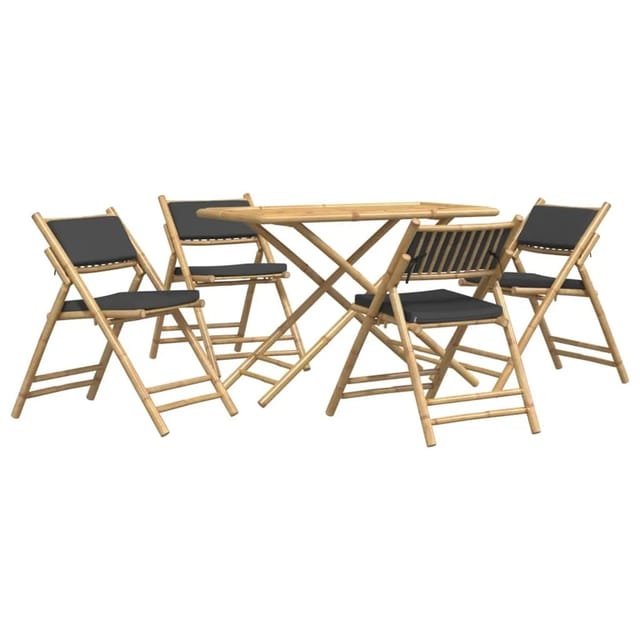 vidaXL 5-tlg Bistro-Set Klappbar mit Dunkelgrauen Kissen Bambus
