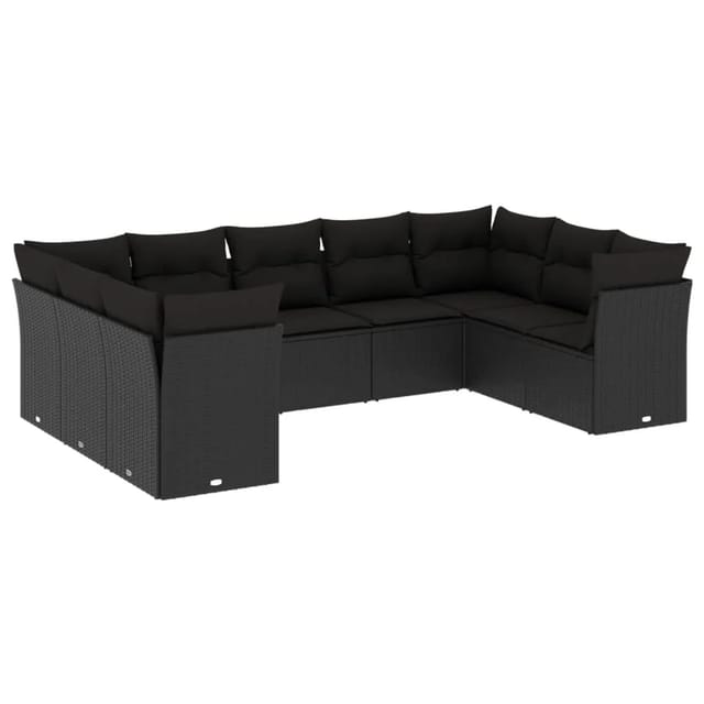 vidaXL 9-tlg Garten-Sofagarnitur mit Kissen Schwarz Poly Rattan Modell 48