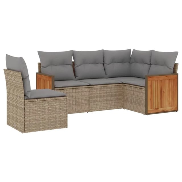 vidaXL 5-tlg Garten-Sofagarnitur mit Kissen Beige Poly Rattan Modell 113