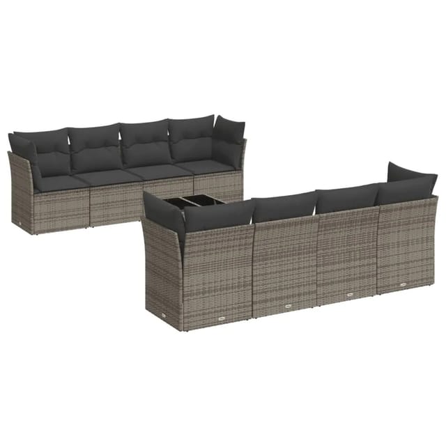 vidaXL 9-tlg Garten-Sofagarnitur mit Kissen Grau Poly Rattan Modell 41