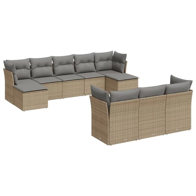 vidaXL 10-tlg Garten-Sofagarnitur mit Kissen Beige Poly Rattan Modell 92