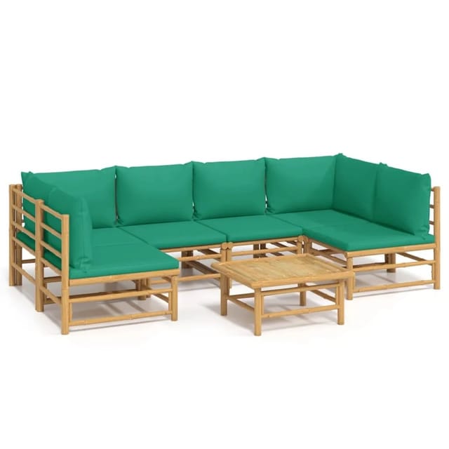 vidaXL 7-tlg Garten-Lounge-Set mit Grünen Kissen Bambus Modell 5