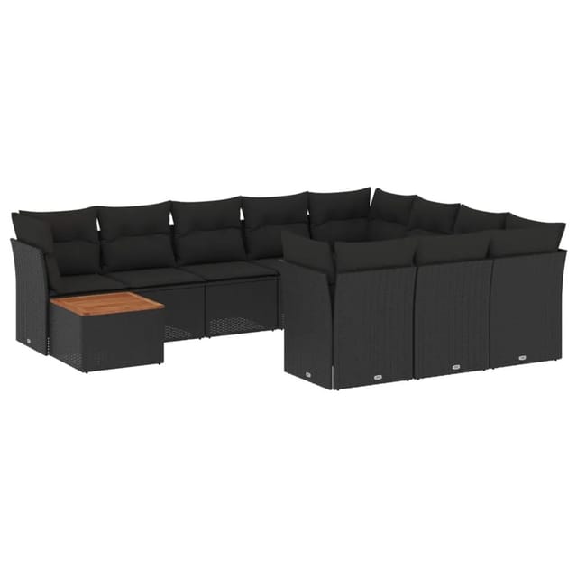 vidaXL 11-tlg Garten-Sofagarnitur mit Kissen Schwarz Poly Rattan Modell 59