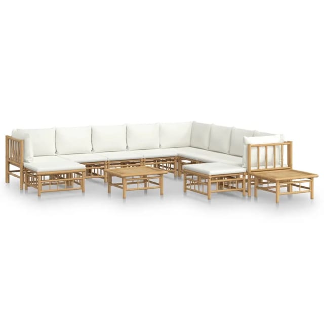 vidaXL 12-tlg Garten-Lounge-Set mit CremeWeißen Kissen Bambus Modell 4