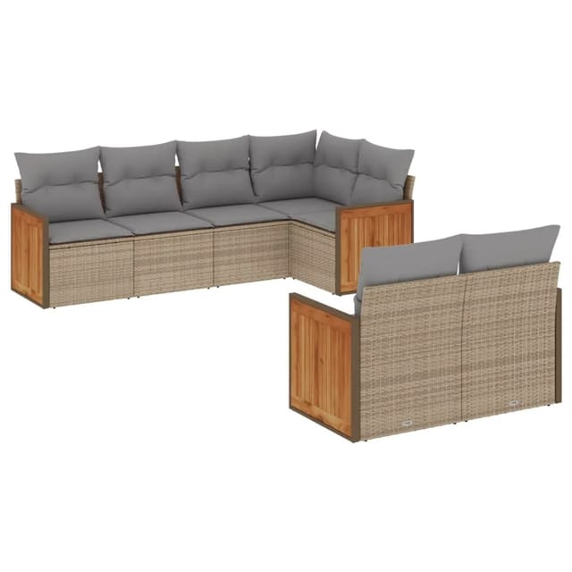 vidaXL 7-tlg Garten-Sofagarnitur mit Kissen Beige Poly Rattan Modell 202