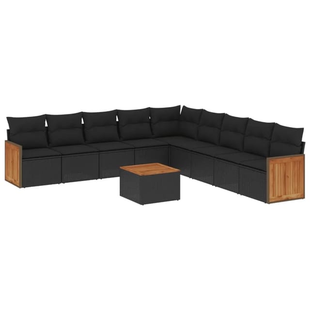 vidaXL 10-tlg Garten-Sofagarnitur mit Kissen Schwarz Poly Rattan Modell 72