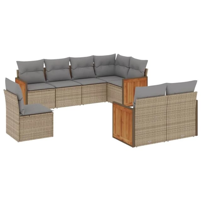 vidaXL 8-tlg Garten-Sofagarnitur mit Kissen Beige Poly Rattan Modell 136