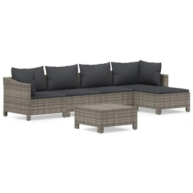 vidaXL 6-tlg Garten-Lounge-Set mit Kissen Grau Poly Rattan Modell 44