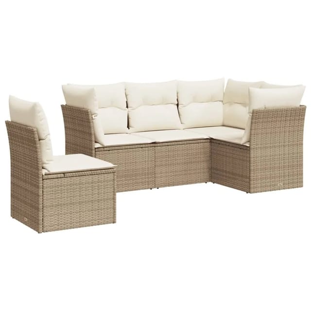vidaXL 5-tlg Garten-Sofagarnitur mit Kissen Beige Poly Rattan Modell 17