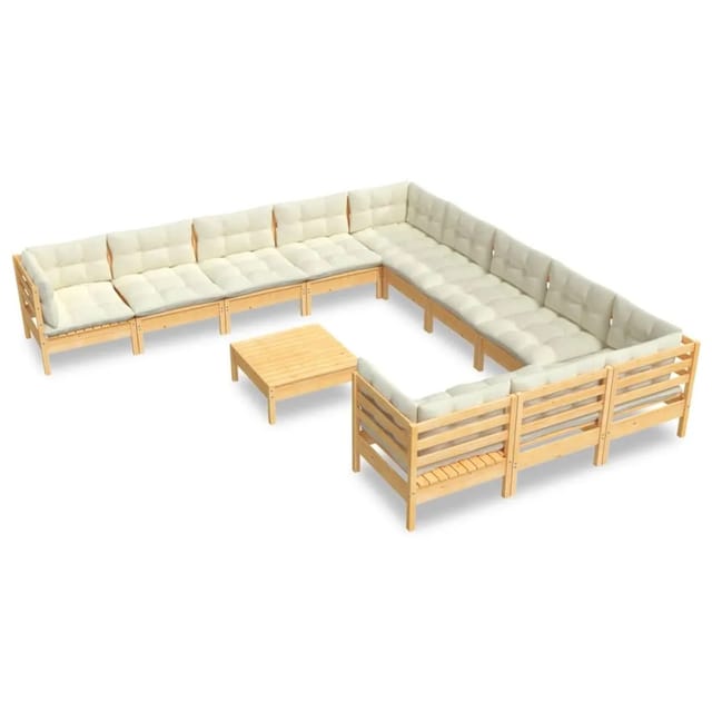 vidaXL 12-tlg Garten-Lounge-Set mit Creme Kissen Kiefernholz Modell 1