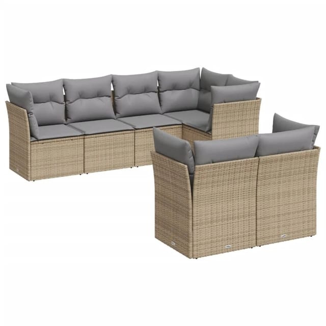 vidaXL 7-tlg Garten-Sofagarnitur mit Kissen Beige Poly Rattan Modell 37