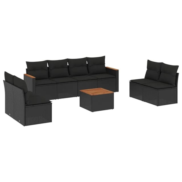 vidaXL 9-tlg Garten-Sofagarnitur mit Kissen Schwarz Poly Rattan Modell 170