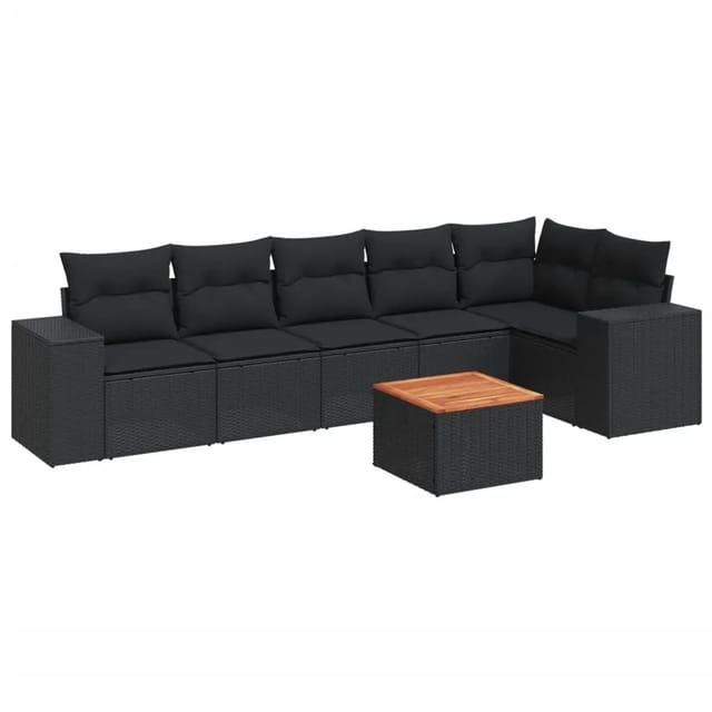 vidaXL 7-tlg Garten-Sofagarnitur mit Kissen Schwarz Poly Rattan Modell 76
