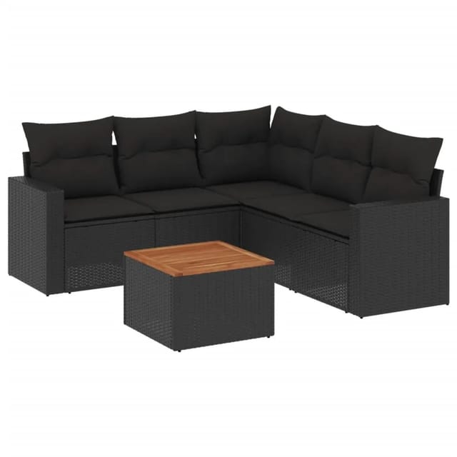 vidaXL 6-tlg Garten-Sofagarnitur mit Kissen Schwarz Poly Rattan Modell 87