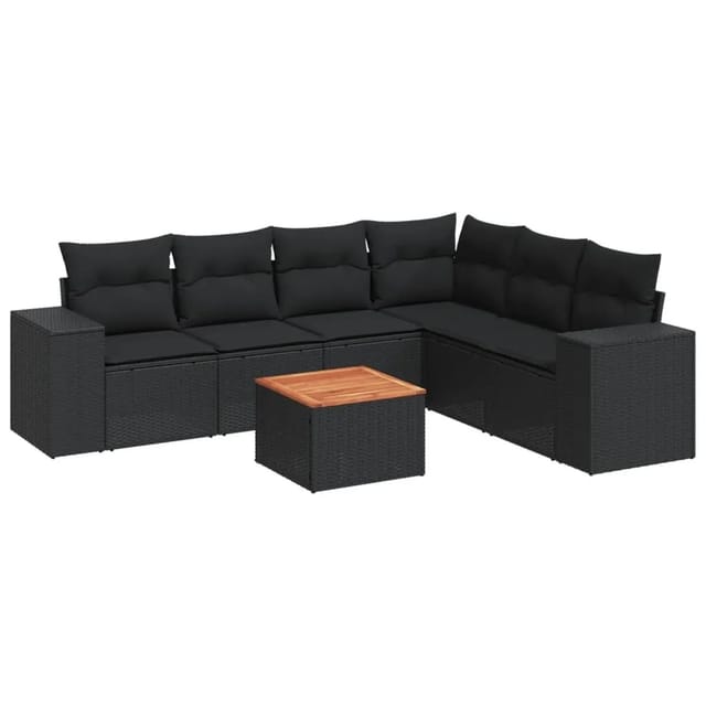 vidaXL 7-tlg Garten-Sofagarnitur mit Kissen Schwarz Poly Rattan Modell 50