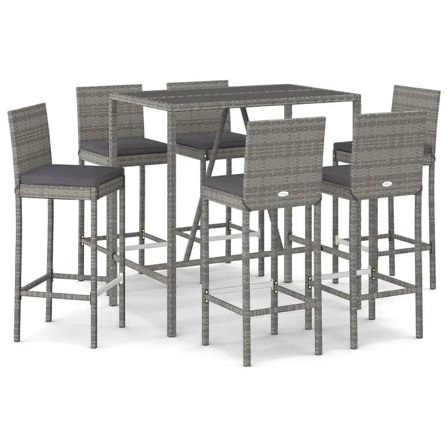 vidaXL 7-tlg Gartenbar-Set mit Kissen Grau Poly Rattan Modell 3
