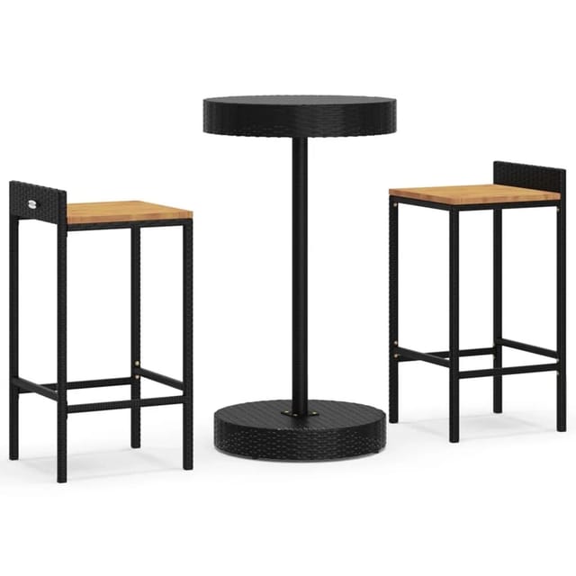 vidaXL 3-tlg Gartenbar-Set Schwarz Poly Rattan & Massivholz Akazie Modell 6
