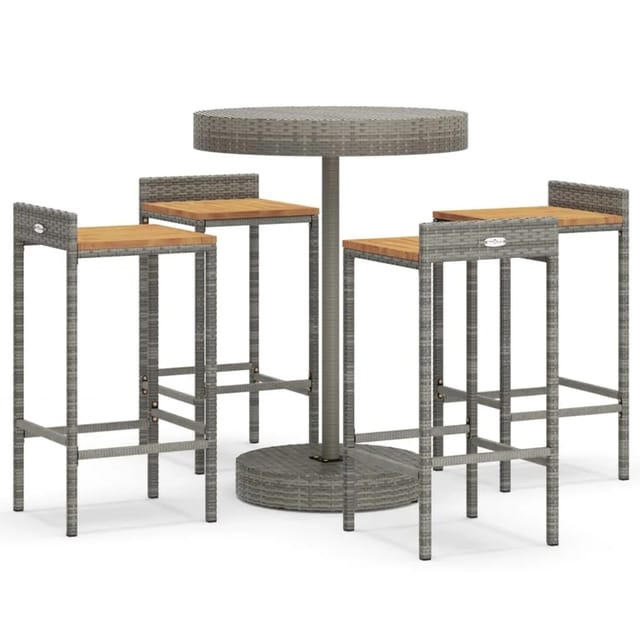 vidaXL 5-tlg Gartenbar-Set Grau Poly Rattan & Massivholz Akazie Modell 4