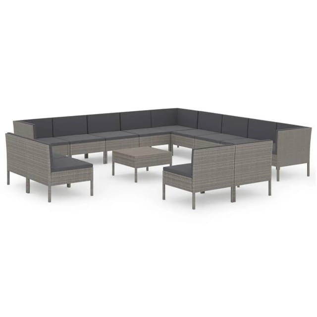 vidaXL 14-tlg Garten-Lounge-Set mit Auflagen Poly Rattan Grau Modell 1