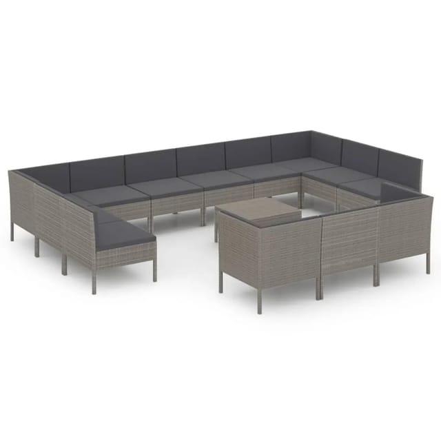 vidaXL 14-tlg Garten-Lounge-Set mit Auflagen Poly Rattan Grau Modell 3