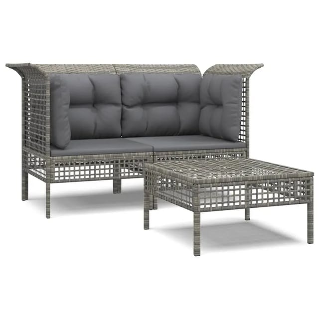 vidaXL 3-tlg Garten-Lounge-Set mit Kissen Grau Poly Rattan Modell 20