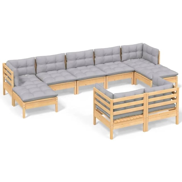 vidaXL 9-tlg Garten-Lounge-Set mit Grauen Kissen Kiefer Massivholz Modell 18