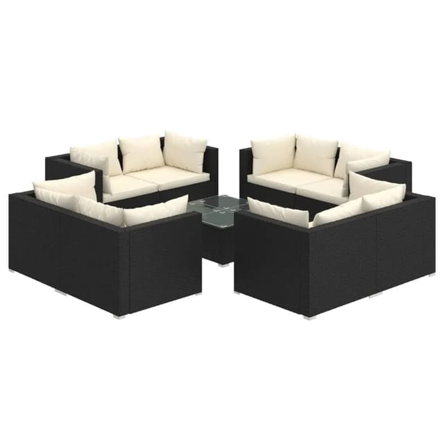 vidaXL 9-tlg Garten-Lounge-Set mit Kissen Poly Rattan Schwarz Modell 19