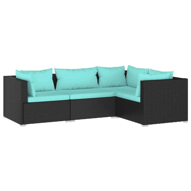 vidaXL 4-tlg Garten-Lounge-Set mit Kissen Poly Rattan Schwarz Modell 18