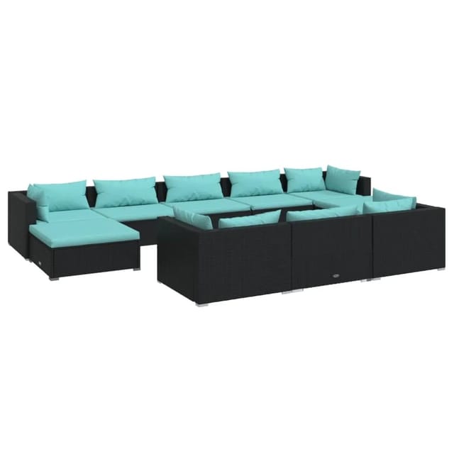 vidaXL 10-tlg Garten-Lounge-Set mit Kissen Schwarz Poly Rattan Modell 14