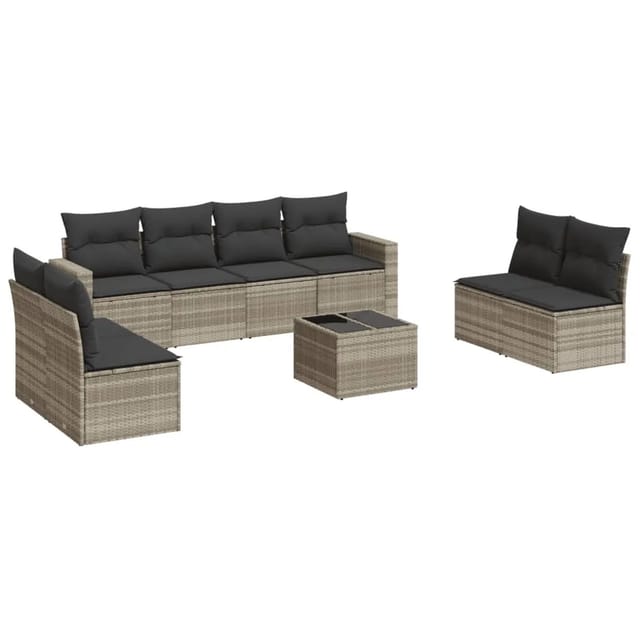 vidaXL 9-tlg Garten-Sofagarnitur mit Kissen Hellgrau Poly Rattan Modell 3