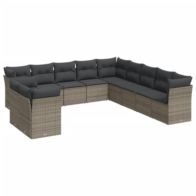 vidaXL 11-tlg Garten-Sofagarnitur mit Kissen Grau Poly Rattan Modell 29